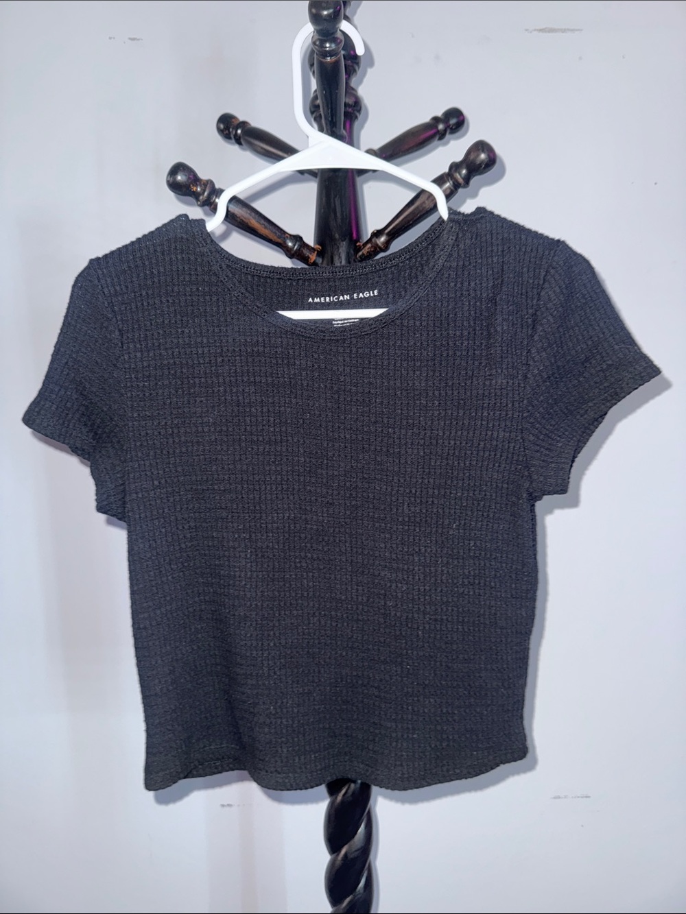 American Eagle Outfitters Black Waffle Knit Crop Top 31